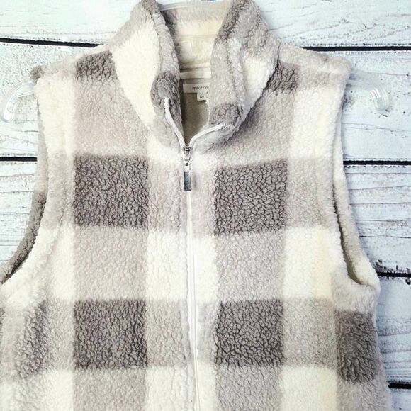 Maurices Gray White Buffalo Check Sherpa Vest M - Picture 2 of 6